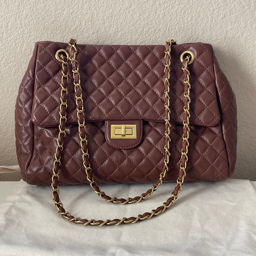 Tiffany & Fred Full-Grain quilted sheepskin leather tote